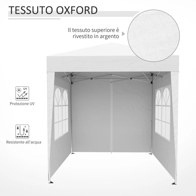 Outsunny Gazebo Pieghevole Pop Up 2x2 m con 4 Pareti Rimovibili in Poliestere e Acciaio, Bianco