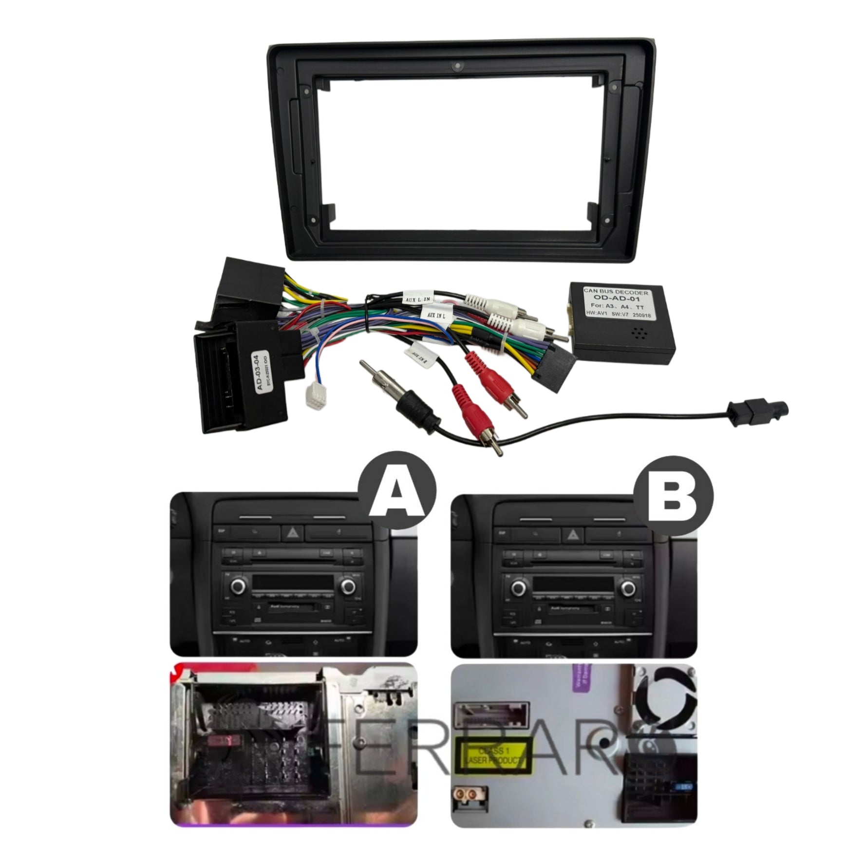 Kit Montaggio Autoradio 9"Pollici Audi A4 B6 9" (2000-2009), Mascherina, Cablaggio per Autoradio Android
