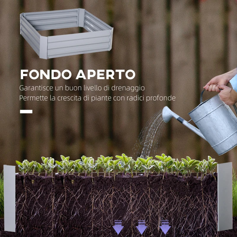 Outsunny Set di 2 Letti per Orto Rialzati con Fondo Aperto per Piante e Ortaggi, in Acciaio, 100x100x30 cm, Grigio