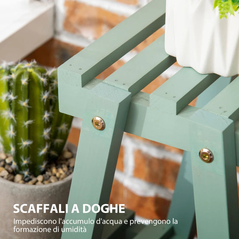 Outsunny Portapiante a 3 Livelli in Legno di Abete per Interni ed Esterni, 76x26x76 cm, Verde Chiaro