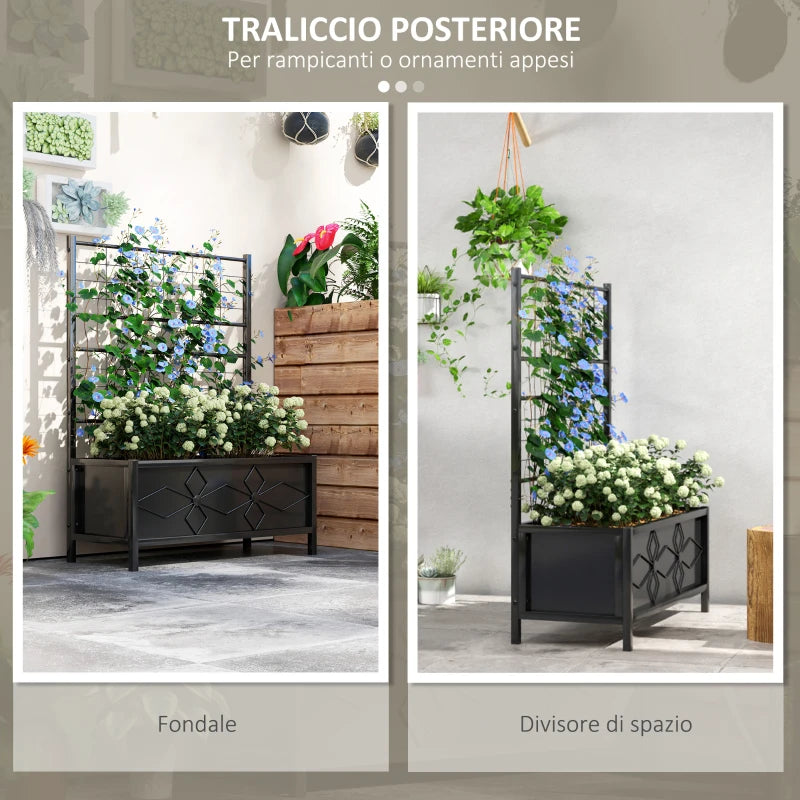 Outsunny Letto per Orto Rialzato con Traliccio per Piante Rampicanti in Acciaio Zincato, 90x40x120 cm, Nero