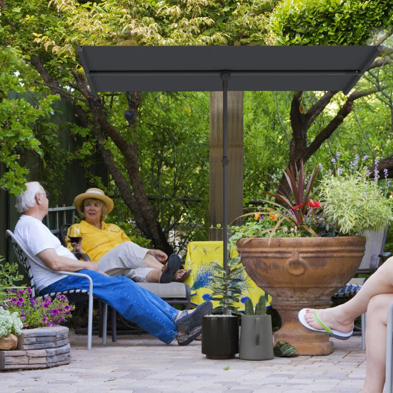 Outsunny Ombrellone per Esterni 1.5x2 m Girevole a 180°, in Poliestere e Alluminio, 150x205x120-215 cm, Grigio Scuro