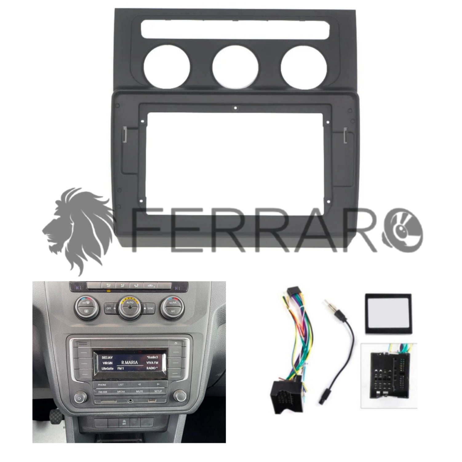 Kit Montaggio Autoradio 9"Pollici Volkswagen Caddy (2004-2021) Mascherina, Cablaggio Autoradio Android