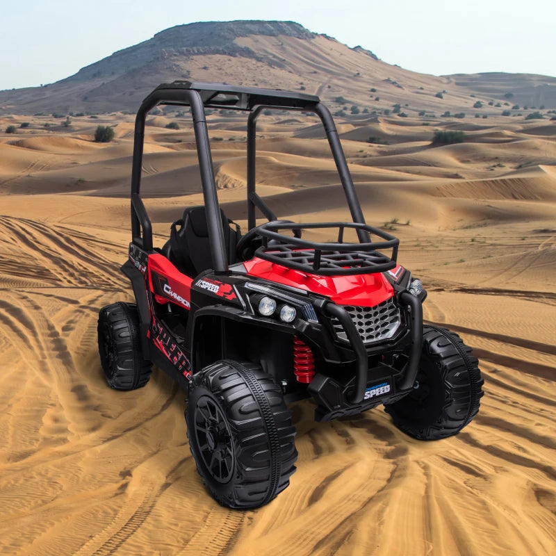 HOMCOM Macchina Elettrica per Bambini 12V, Velocità 3-6km/h, Quad Elettrico Mini con Doppio Motori, USB, Lettore MP3 e Telecomando, 118x76x104cm, Rosso e Nero