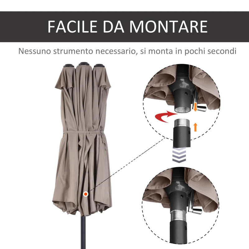 Outsunny Ombrellone da Giardino Doppio con Apertura a Manovella, in Acciaio e Poliestere, 460x270x240 cm