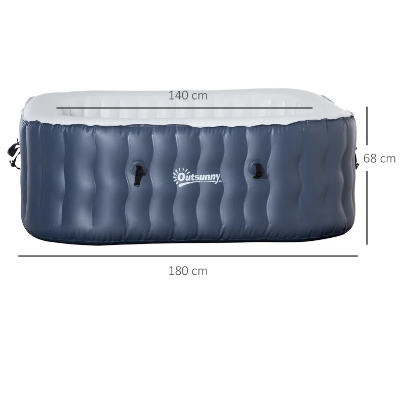 Outsunny Spa Idromassaggio Gonfiabile con 108 Getti e Riscaldamento 40°C, per 4-6 Persone, 180x180x68cm, Blu Scuro