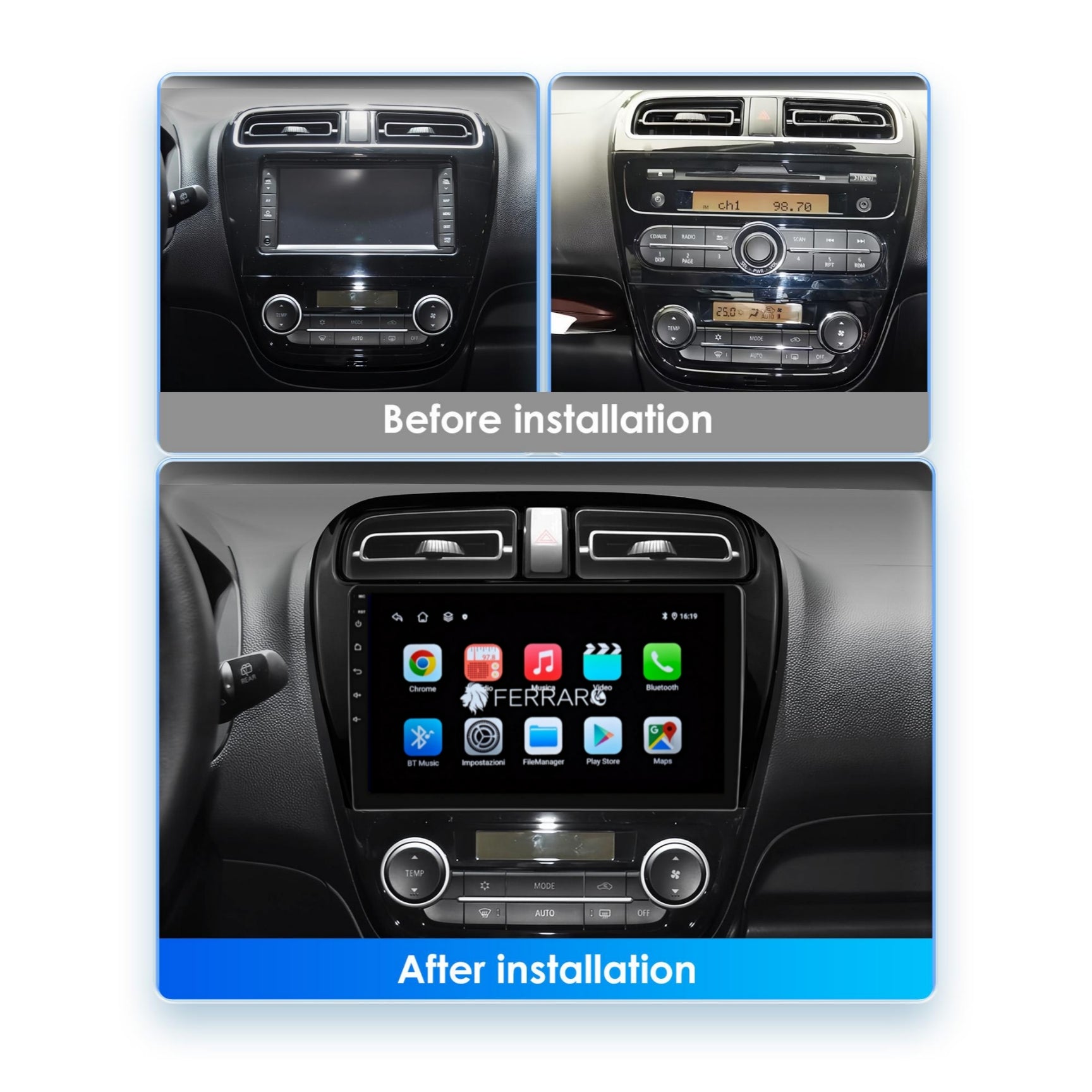 Autoradio per Mitsubishi Attrage Spacestar 9" | 2012-2018 | Android | Bluetooth | CarPlay | Android Auto | 2GB/4GB/6GB/8GB Ram