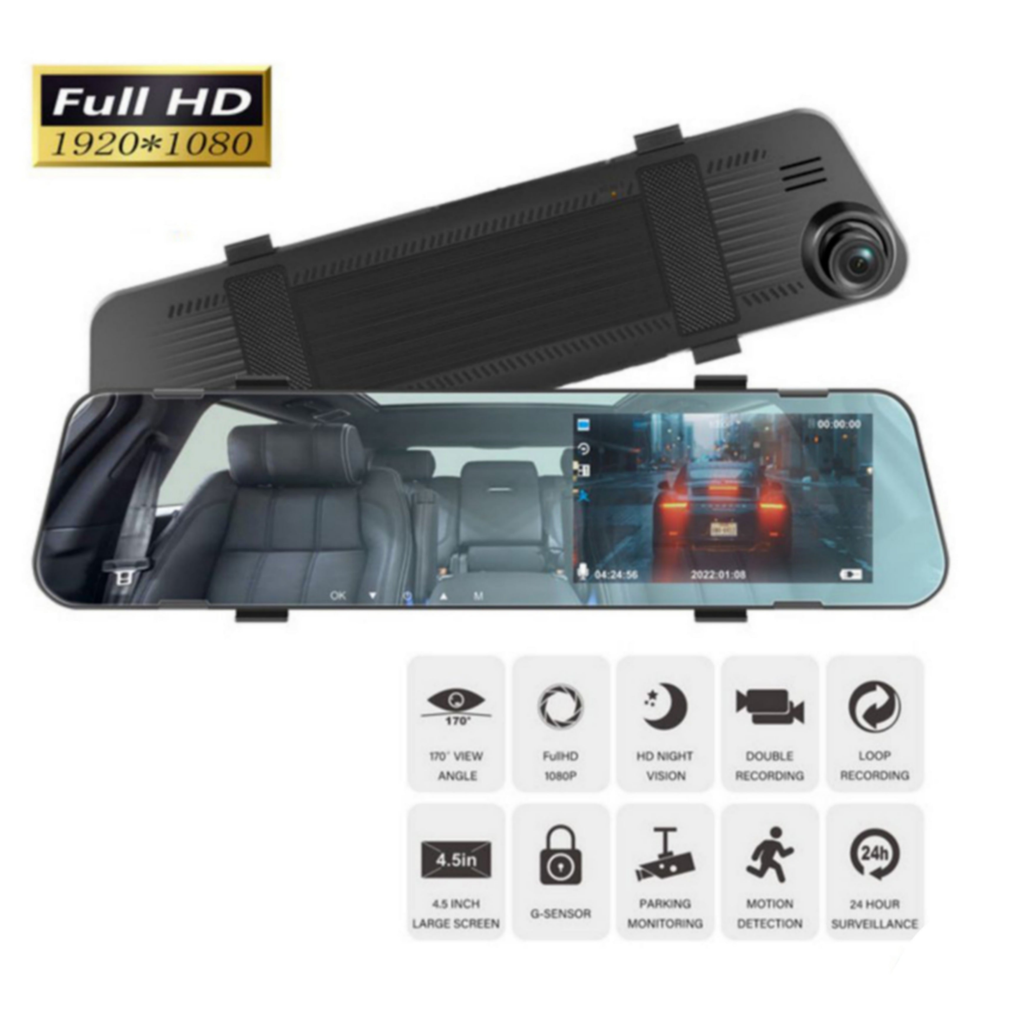 Specchietto Retrovisore, DashCam per Auto, DVR, Full HD 1080p, Doppia Lente
