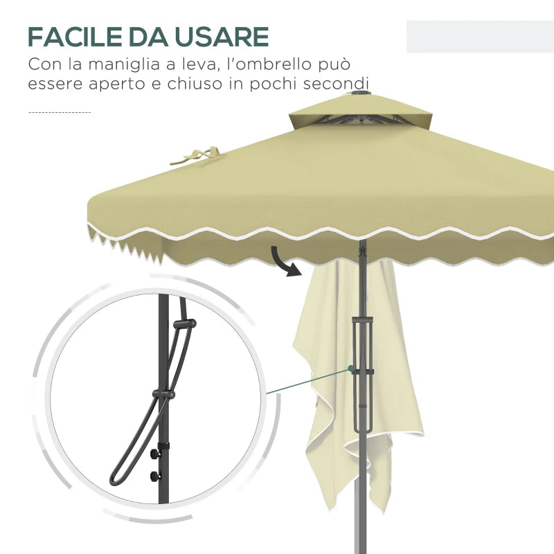 Outsunny Ombrellone Decentrato 2.5x2.5 m con Base a Croce e Apertura a Manovella, in Metallo e Poliestere Beige