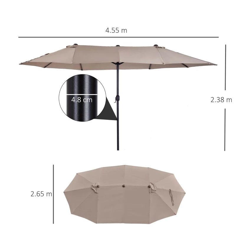 Outsunny Ombrellone da Giardino Doppio con Apertura a Manovella, in Acciaio e Poliestere, 460x270x240 cm