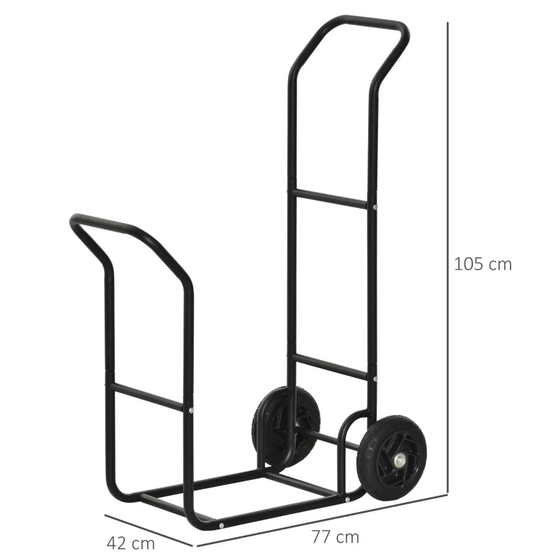 Outsunny Carrello Portalegna in Acciaio con 2 Ruote per Interno ed Esterno, 77x42x105 cm, Nero