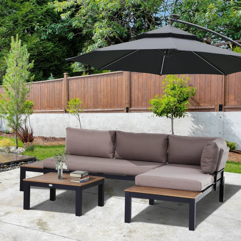 Outsunny Set da Giardino 3 Pezzi, 2 Divani a 2 Posti e 1 Tavolino da Caffè, in Alluminio, Grigio