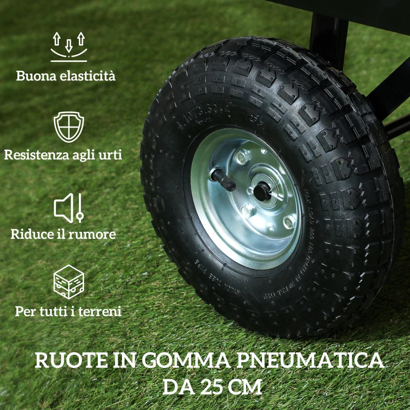 Outsunny Carrello da Giardino in Acciaio da 114L con Sacca Portaoggetti e Pareti Rimovibili, 105x51x54 cm, Nero