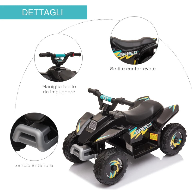 HOMCOM Quad Elettrico per Bambini 18-36 Mesi con Batteria Ricaricabile da 6V, 72x40x45.5 cm, Nero