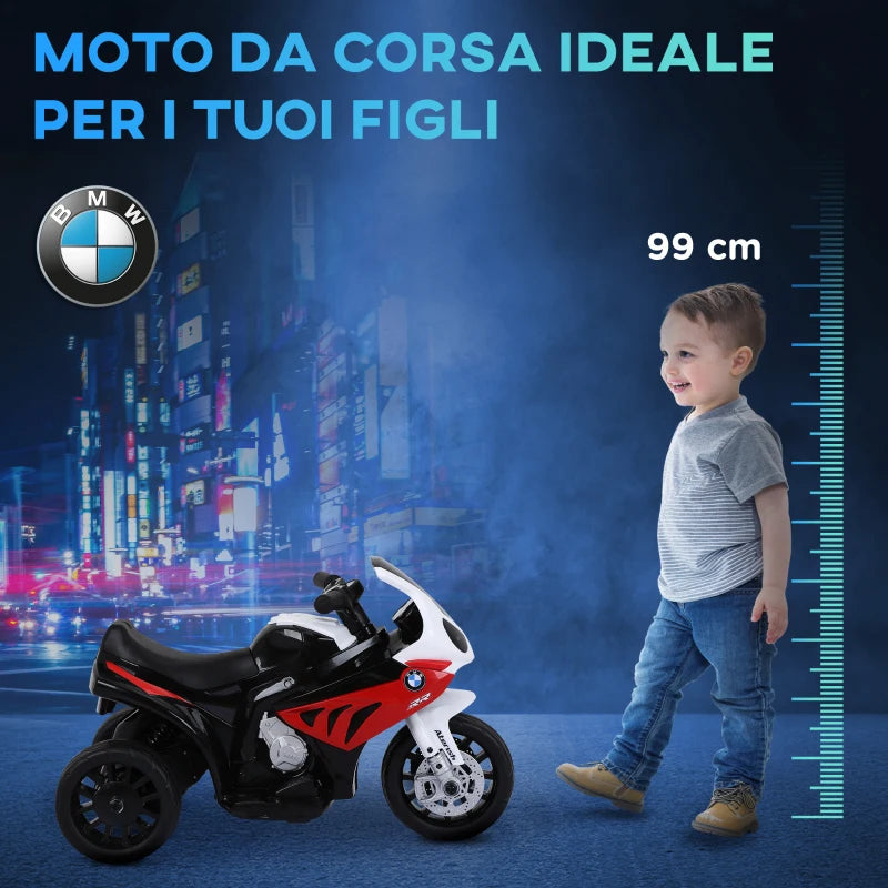 HOMCOM Moto Elettrica per Bambini Max. 20kg con Licenza BMW, Macchina Elettrica con 3 Ruote, Batteria Ricaricabile 6V, Bianco Rosso, 66x37x44cm