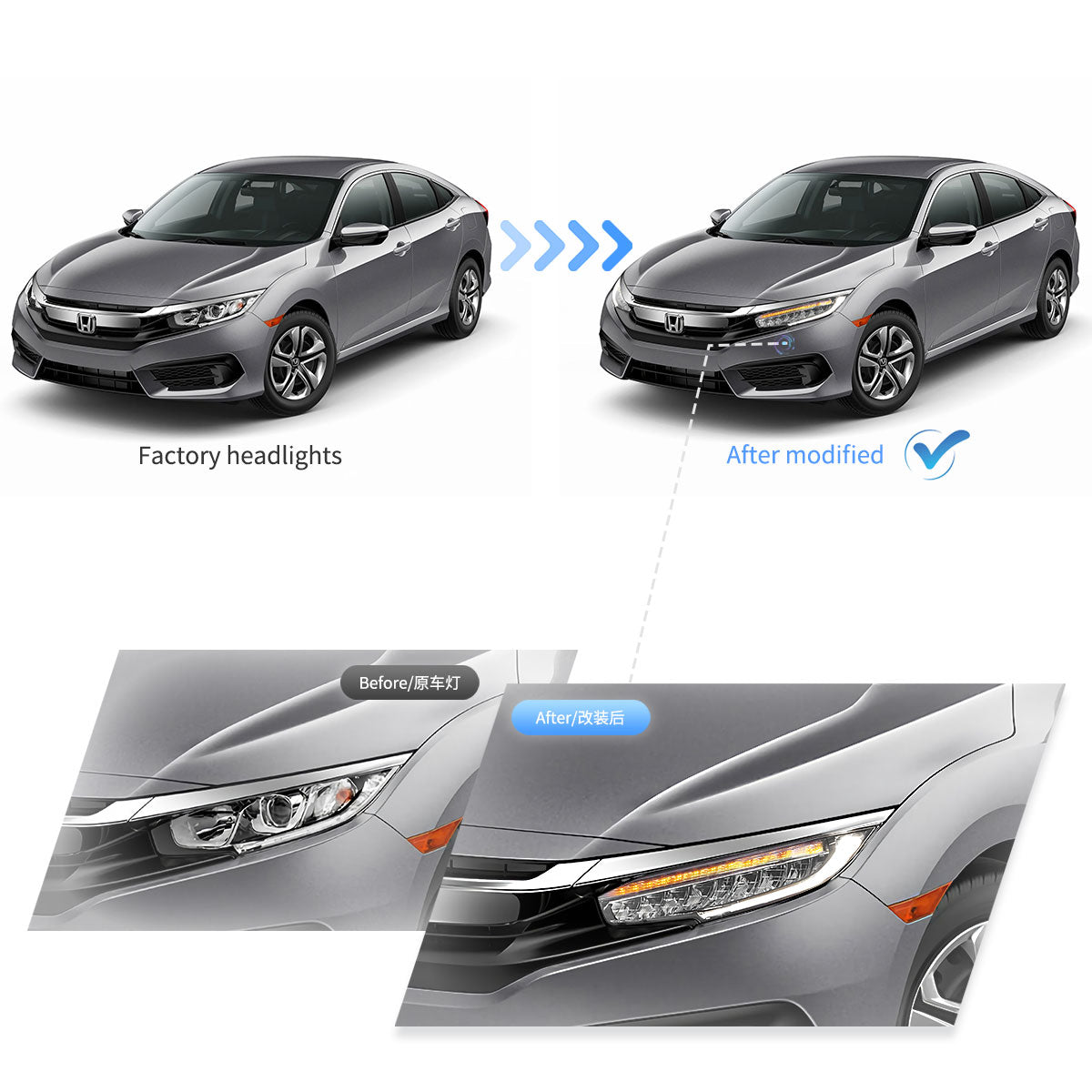 Fanali Anteriore Completo per Honda Civic 10ª (2016-2021) a LED