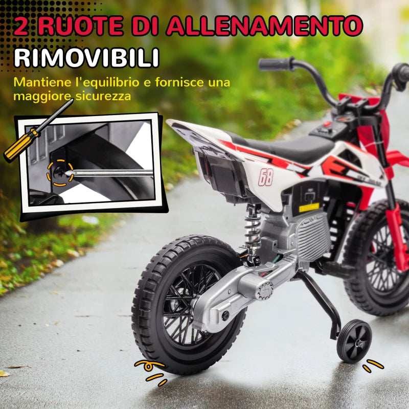 AIYAPLAY Moto Elettrica per Bambini con Rotelle e Indicatore di Carica, in PP e Metallo, 107x56x70 cm, Rosso