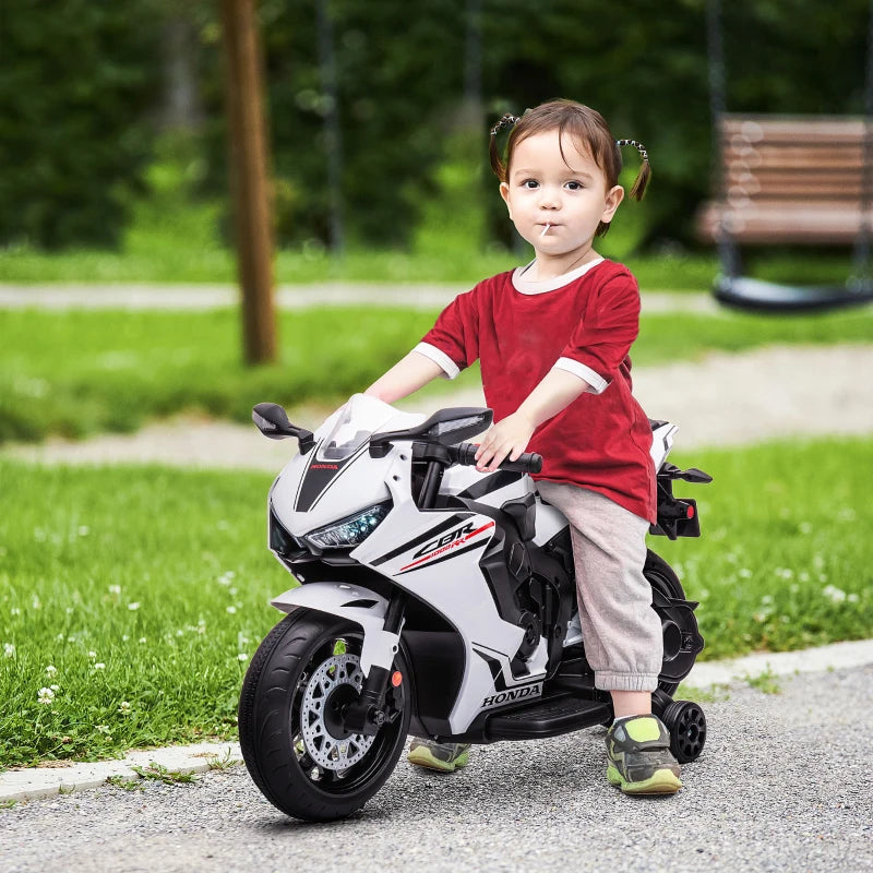 HOMCOM Moto Elettrica per Bambini con Licenza HONDA, Batteria 6V Ricaricabile, Velocità 3km/h, Bianco