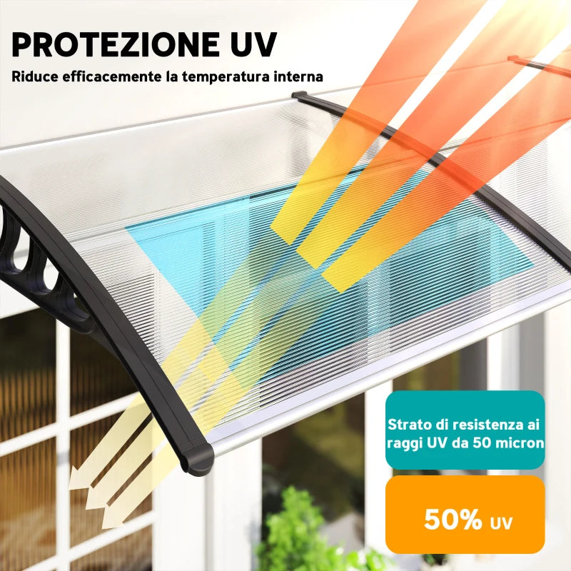 Outsunny Tettoia Moderna in Policarbonato, Alluminio e PP per Balconi, Finestre e Porte, 303x96x27 cm, Nera e Trasparente