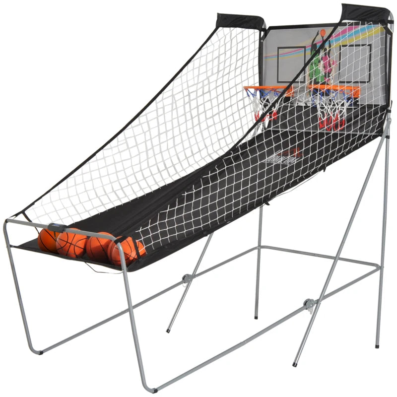 HOMCOM Canestri Basket con Tabellone LED, 4 Palloni e 8 Modalità di Gioco, 205x110x205 cm, Bianco e Nero