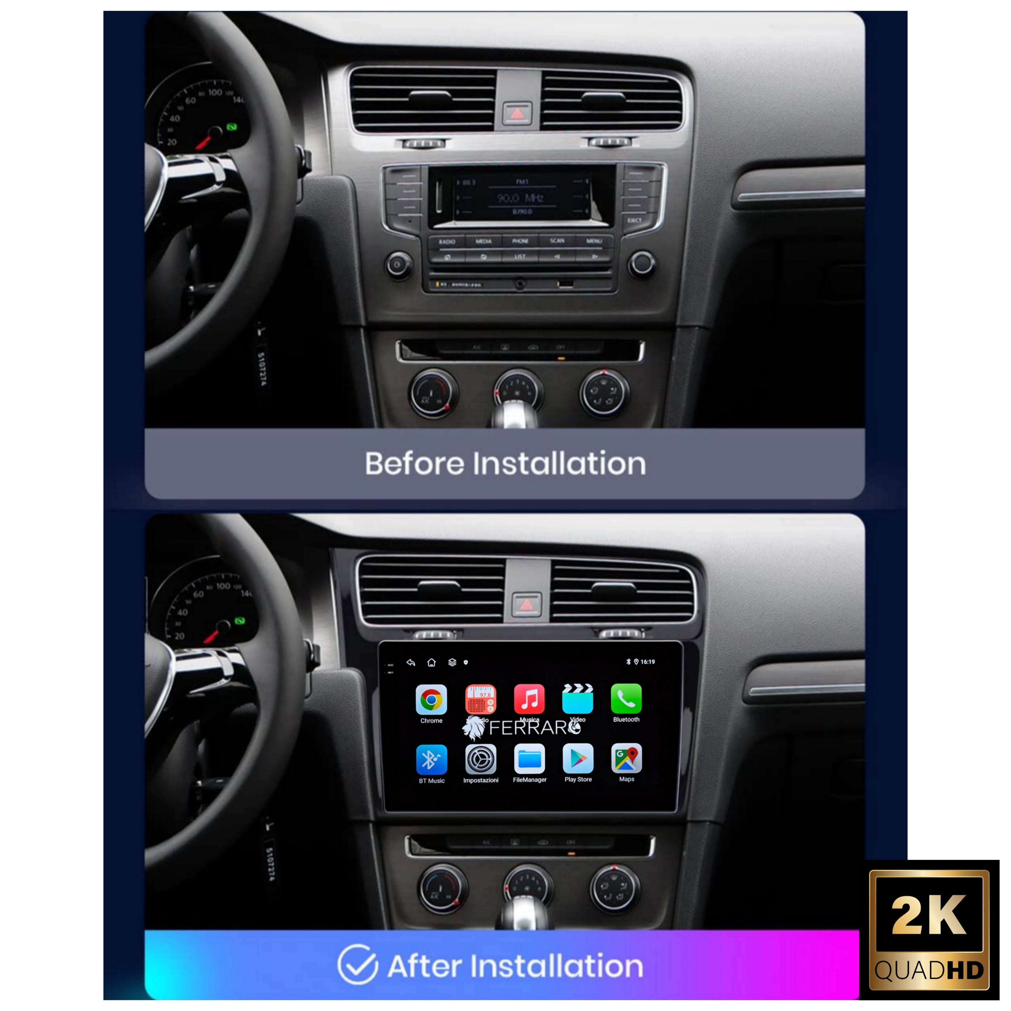 Autoradio per Volkswagen Golf 7 10.1" 2K | 2013-2017 | Android | Bluetooth | CarPlay | Android Auto | 4/64GB Ram