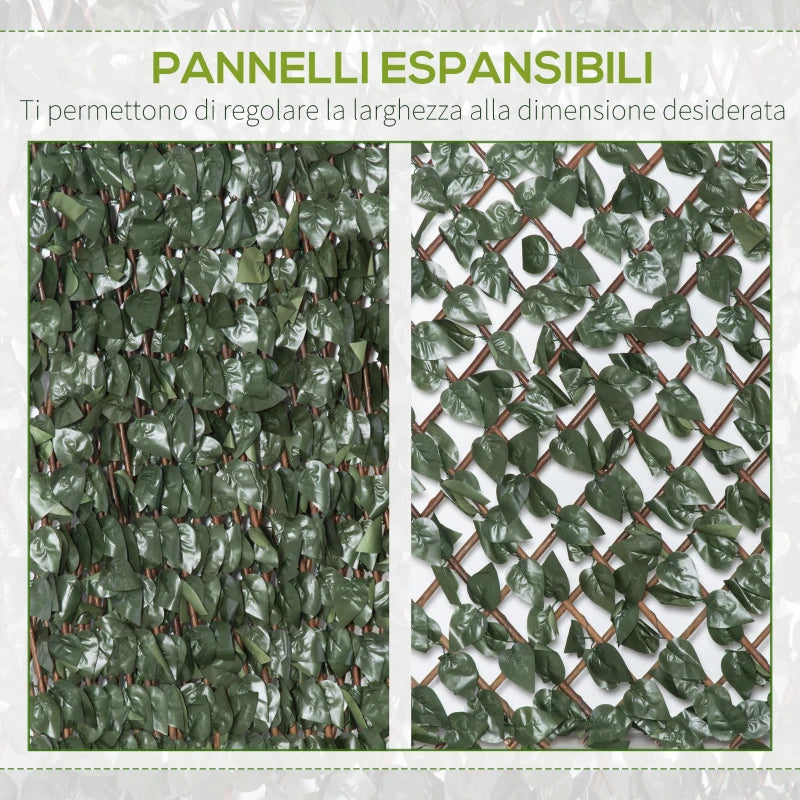 Outsunny Finta Siepe 8 Pezzi Parete Verde Estensibile per Esterni, in Legno e Poliestere, 200x100cm