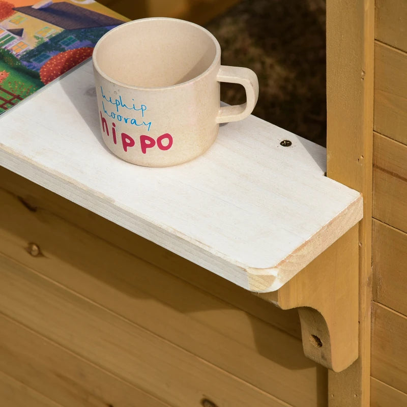 Outsunny Casetta per Bambini in Legno con Finestre, Staccionata e Panca, 205x119x140 cm, Legno Naturale