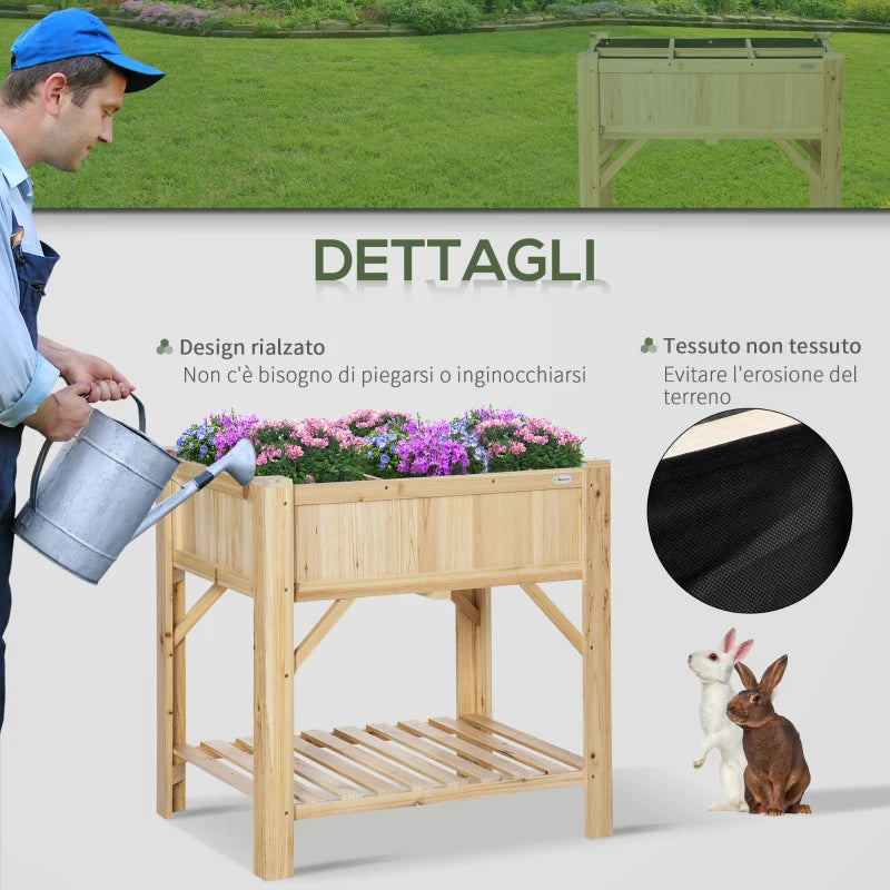 Outsunny Letto per Orto Rialzato con 6 Scomparti in Legno di Abete, 78.5x58x81cm