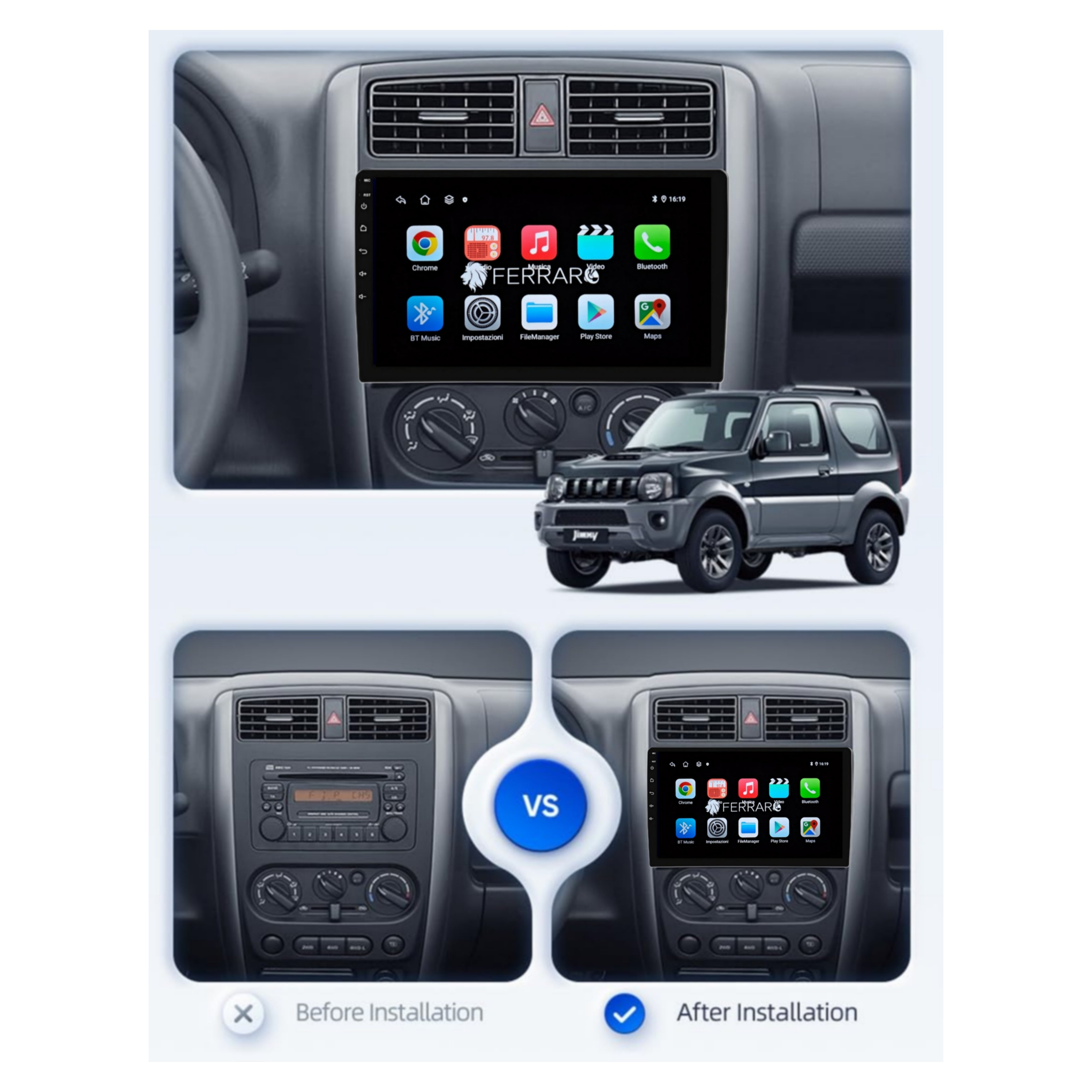 Autoradio per Suzuki Jimny 3 9" | 2005-2019 | Android | Bluetooth | CarPlay | Android Auto | 2GB/4GB/6GB/8GB Ram