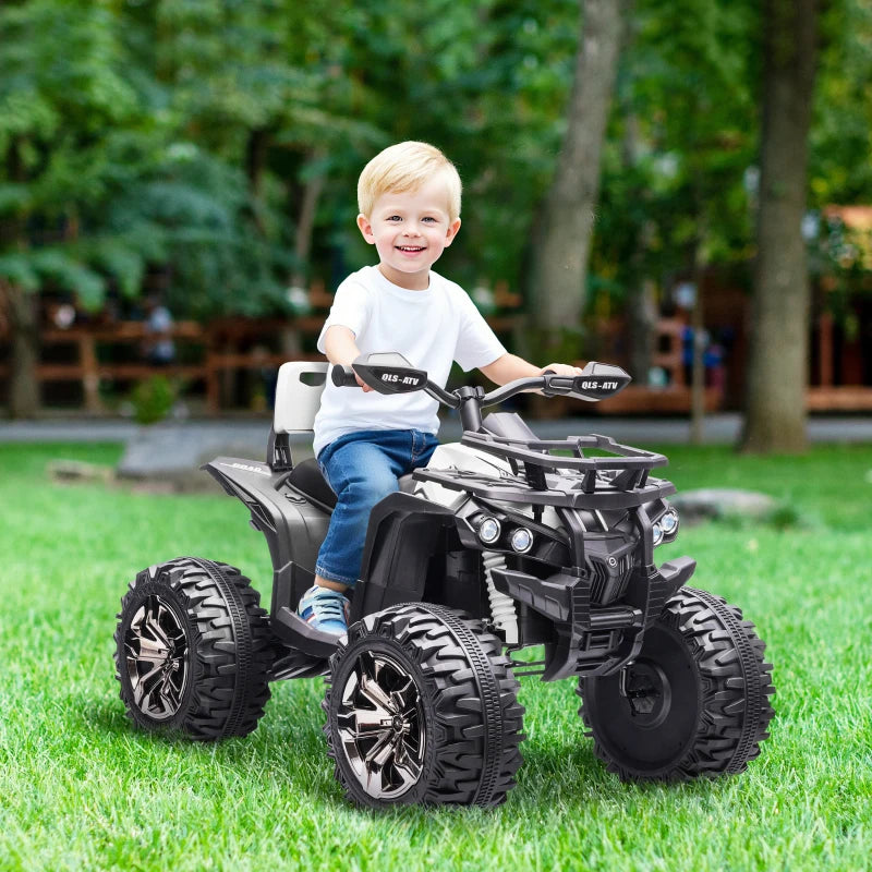 HOMCOM Quad Elettrico per Bambini 3-5 Anni a 12V con Fari e Pedale, Presa USB per Musica, Bianco