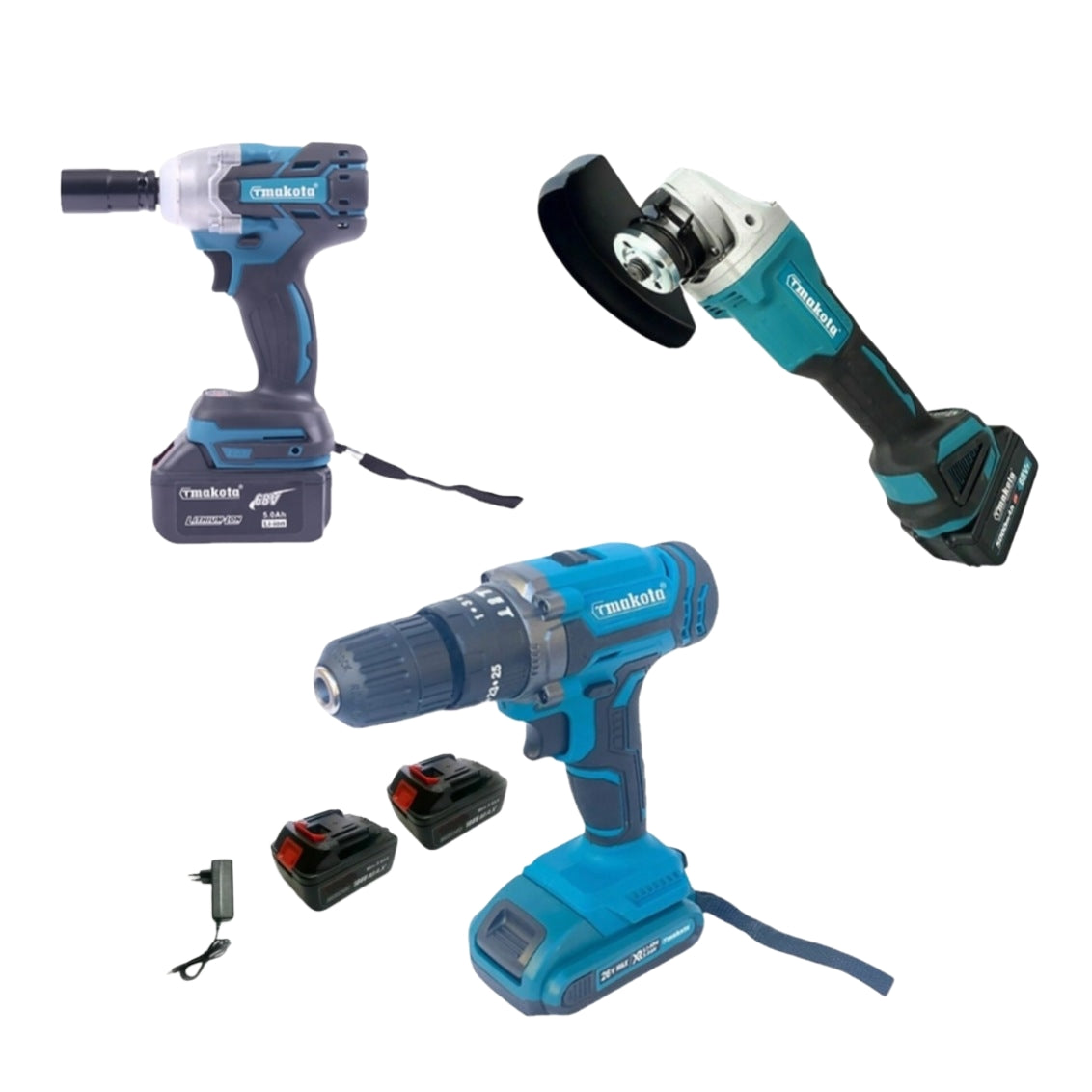 Kit Valigia Lavoro 3 in 1 Professionale, Trapano Avvitatore, Flex smerigliatrice, Avvitatore ad Impulsi