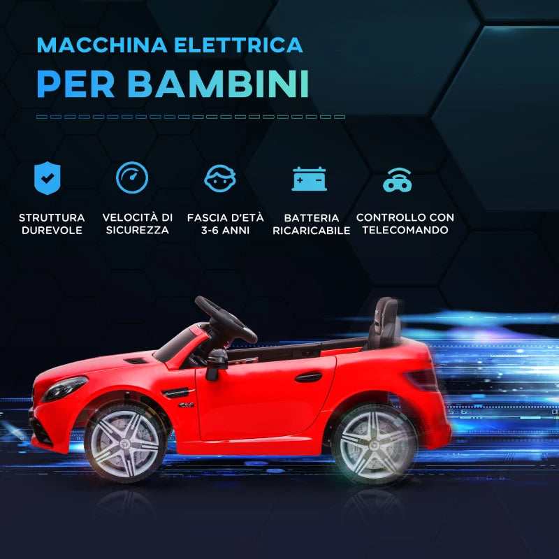 AIYAPLAY Macchina Elettrica per Bambini Licenza Mercedes SLC 300 con Telecomando, in PP e Metallo, 107x62.5x44 cm, Rosso