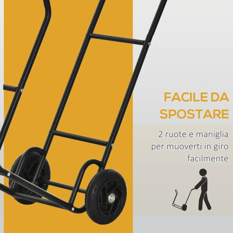 Outsunny Carrello Portalegna in Acciaio con 2 Ruote per Interno ed Esterno, 77x42x105 cm, Nero