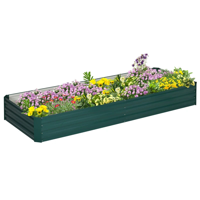 Outsunny Letto per Orto Rialzato in Metallo da Esterno, Portapiante per Fiori ed Erbe, 241x90,5x30cm