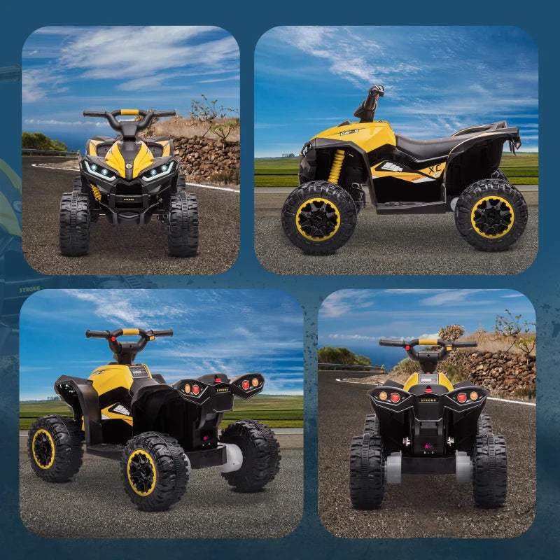 HOMCOM Quad Elettrico per Bambini 12V, 2 Velocità, Ruote Larghe con Clacson e Fari LED, Età 3-5 Anni, Giallo
