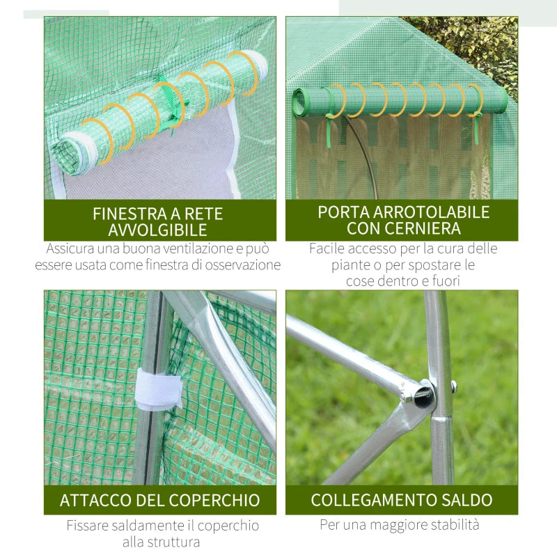 Outsunny Serra per Orto a Tunnel 4.5x3x2m con Tetto Spiovente in PE e Tubi d'Acciaio Verde Scuro