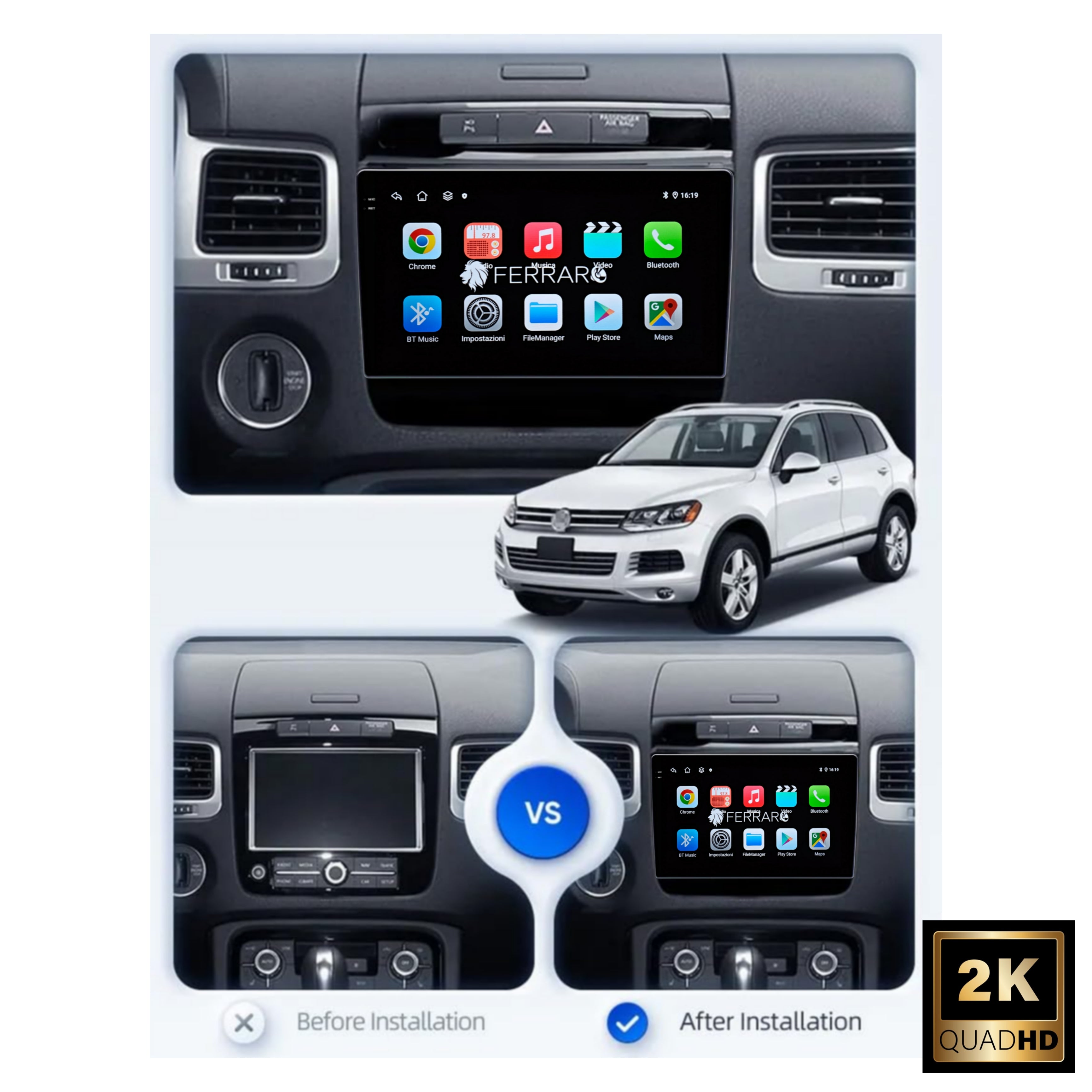 Autoradio per Volkswagen Touareg 7P 9" 2K | 2010-2018 | Android | Bluetooth | CarPlay | Android Auto | 12/256GB Ram