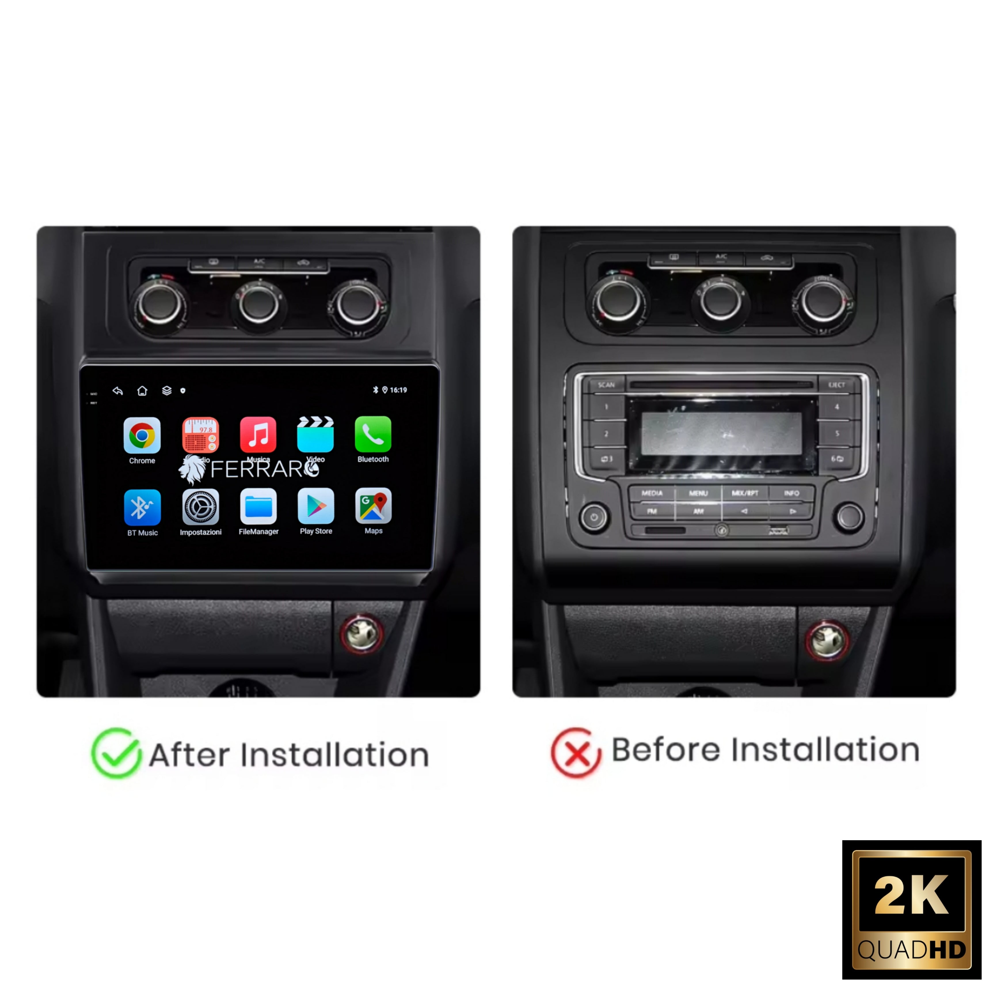 Autoradio per Volkswagen Touran 9" 2K | 2011-2015 | Android | Bluetooth | CarPlay | Android Auto | 12/256GB Ram