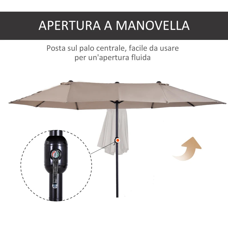 Outsunny Ombrellone da Giardino Doppio con Apertura a Manovella, in Acciaio e Poliestere, 460x270x240 cm