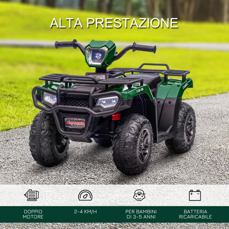 HOMCOM Quad per Bambini 3-6 Anni con 3 Luci LED, Velocità max 4km/h e 50 Minuti max di Carica, 88x45x50 cm