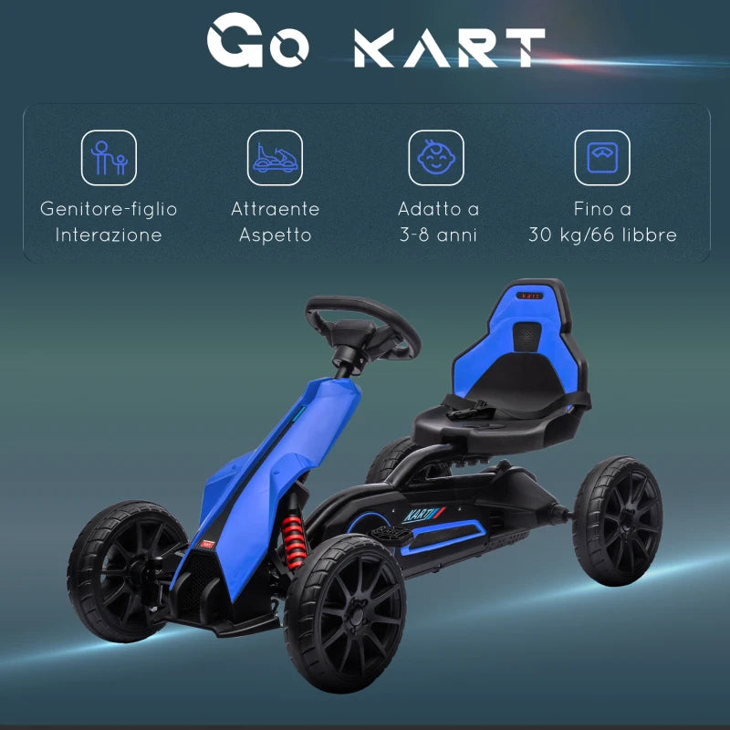 HOMCOM Go Kart a Pedali per Bambini 3-8 Anni con Sedile Regolabile e Ruote in EVA, 100x58x58.5 cm, Blu
