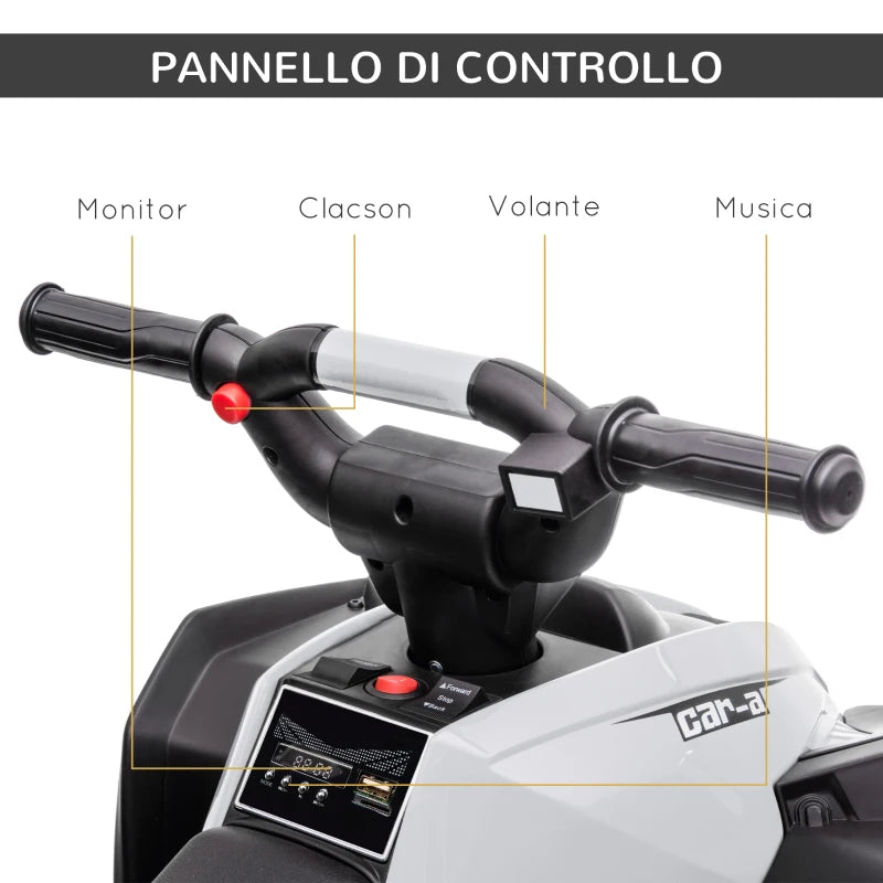 HOMCOM Quad per Bambini 3-5 Anni Elettrico 12V, 2 Velocità, Ruote Larghe con Clacson e Fari LED, Bianco