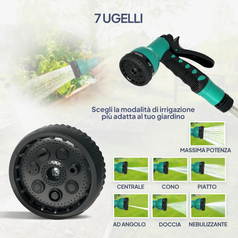 Outsunny Avvolgitubo Automatico a Parete e Portatile Lunghezza 25+2 m, Sistema di Blocco e 7 Getti, Grigio