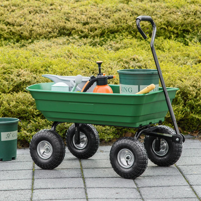 Outsunny Carrello da Giardino con Struttura in Acciaio e Pneumatici, 108x52x100cm, Verde