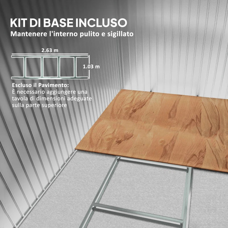 Outsunny Capanno per Attrezzi 4.9m² con Fondazione, 4 Prese d'Aria e 2 Porte Scorrevoli in Acciaio, 277x195x192cm, Giallo