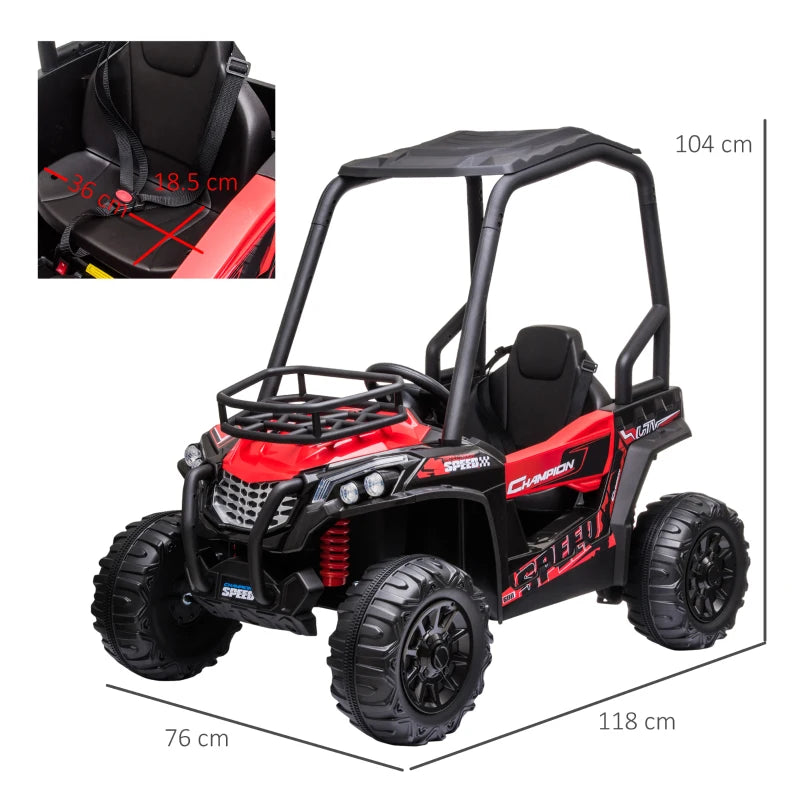 HOMCOM Macchina Elettrica per Bambini 12V, Velocità 3-6km/h, Quad Elettrico Mini con Doppio Motori, USB, Lettore MP3 e Telecomando, 118x76x104cm, Rosso e Nero