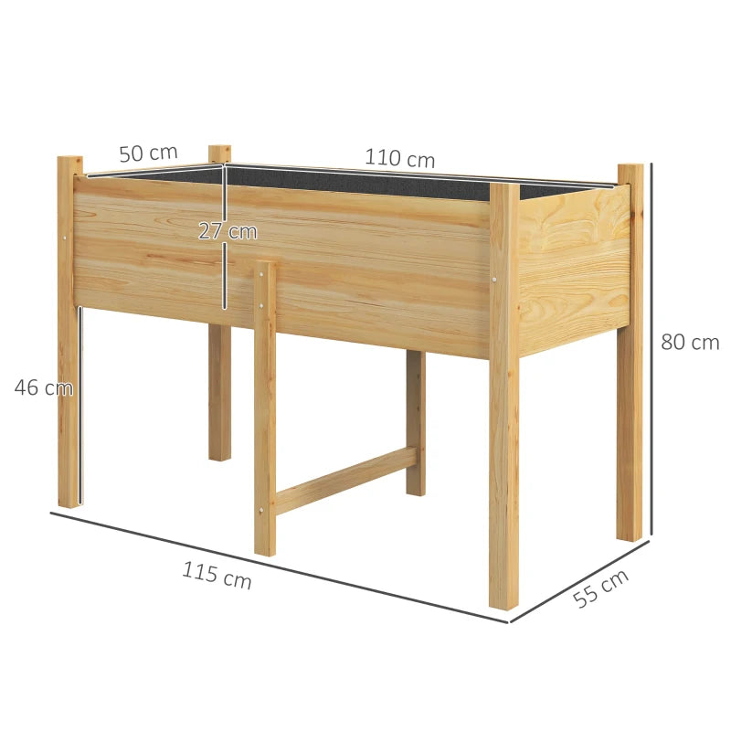 Outsunny Orto Rialzato con 2 Fori di Drenaggio e Sacca in Tessuto non Tessuto, in Legno di Abete, 115x55x80 cm