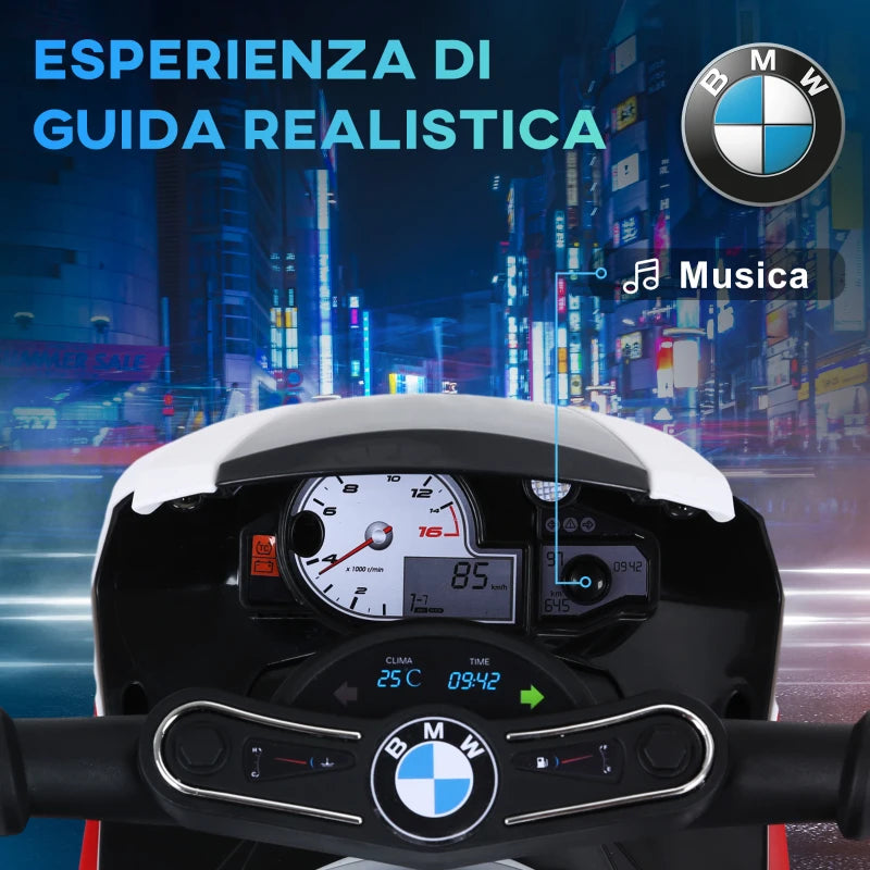 HOMCOM Moto Elettrica per Bambini Max. 20kg con Licenza BMW, Macchina Elettrica con 3 Ruote, Batteria Ricaricabile 6V, Bianco Rosso, 66x37x44cm