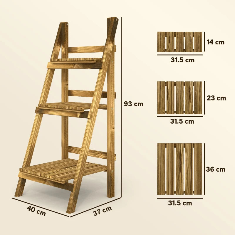 Outsunny Portapiante Pieghevole Portavasi in Legno di Abete con 3 Livelli Scaffale da Esterno per Piante Portafiori 40x37x93cm