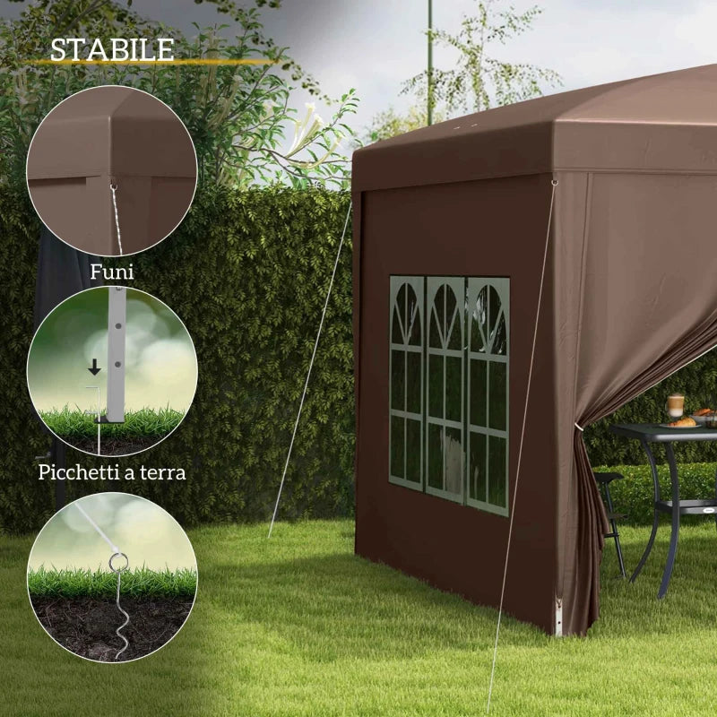 Outsunny Gazebo da Esterno 3x3 m Pieghevole con 4 Pannelli Laterali, in Acciaio e Tessuto Oxford color Caffè